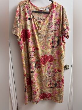 Anna Maxwell Women's Plus Casual Dress 2X Multicolor Floral 100% Cotton READ